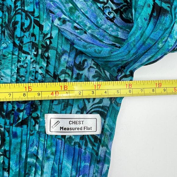 Laura Scott Blue Damask Printed Pleated Stretch Shirt Top - Picture 4 of 8
